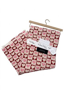 Nicole Miller Pink & Red Heart Checkered Throw Blanket